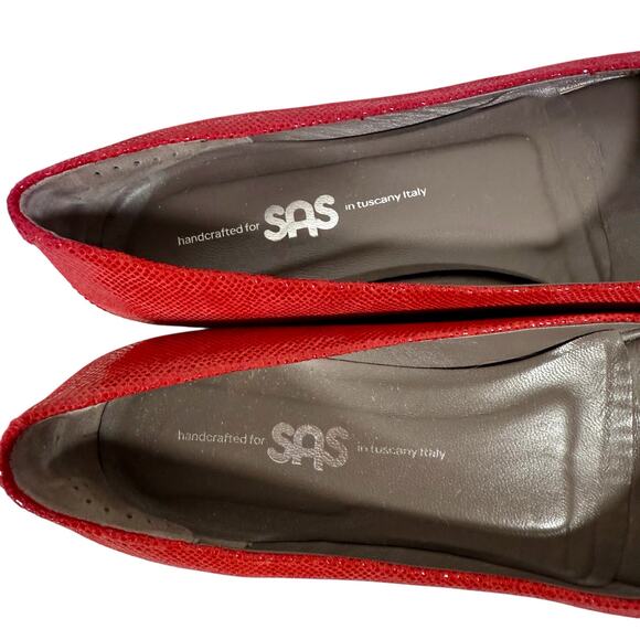 SAS Women's 9N Red Lacey Leather Snakeskin Ballet Flats Shoes Made in Italy - Picture 6 of 8
